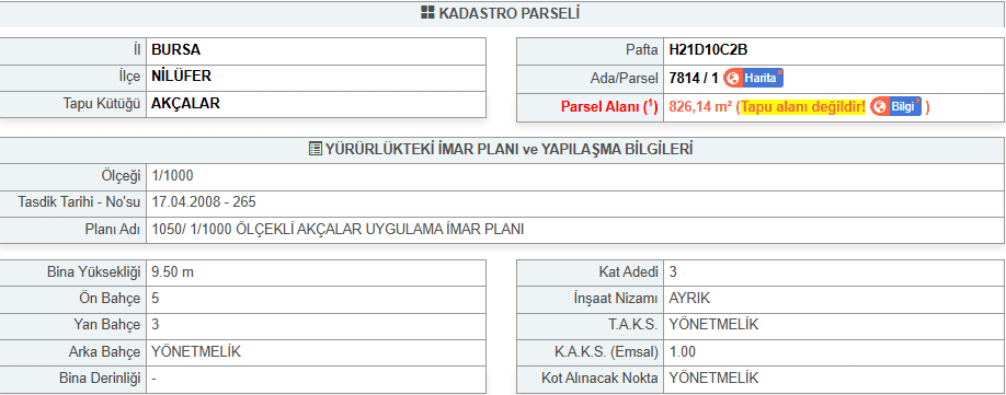 BURSA NİLÜFER AKÇALAR ' DA KAT KARŞILIĞI İMARLI ARSA 2