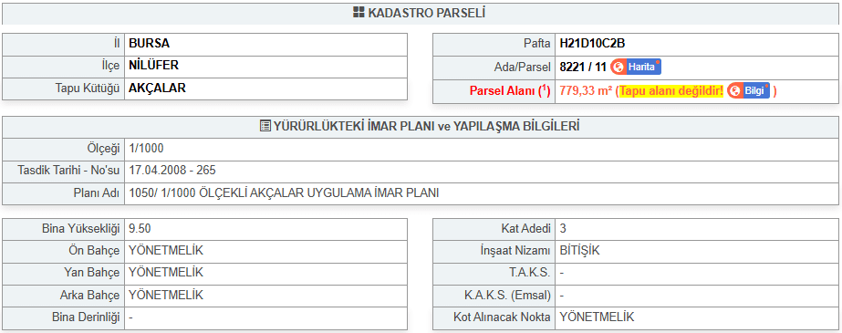 BURSA NİLÜFER AKÇALAR ' DA KAT KARŞILIĞI İMARLI ARSA 5